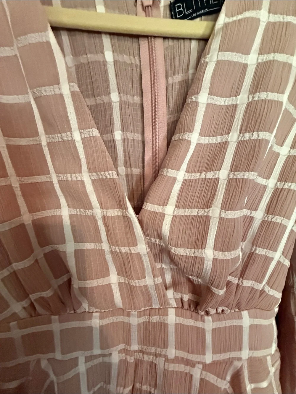Blithe Mauve Windowpane Peplum V-Neck Bodysuit